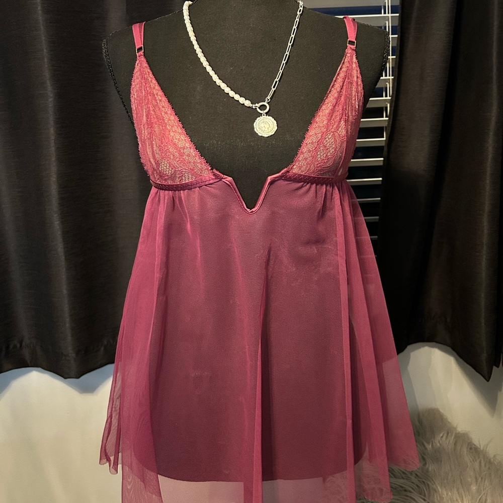 Pink victoria secret lace babydoll dress #lingerie